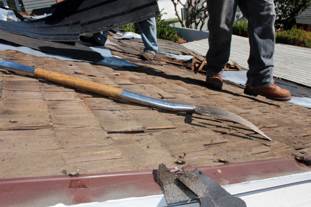a shovel is lying down on a roof